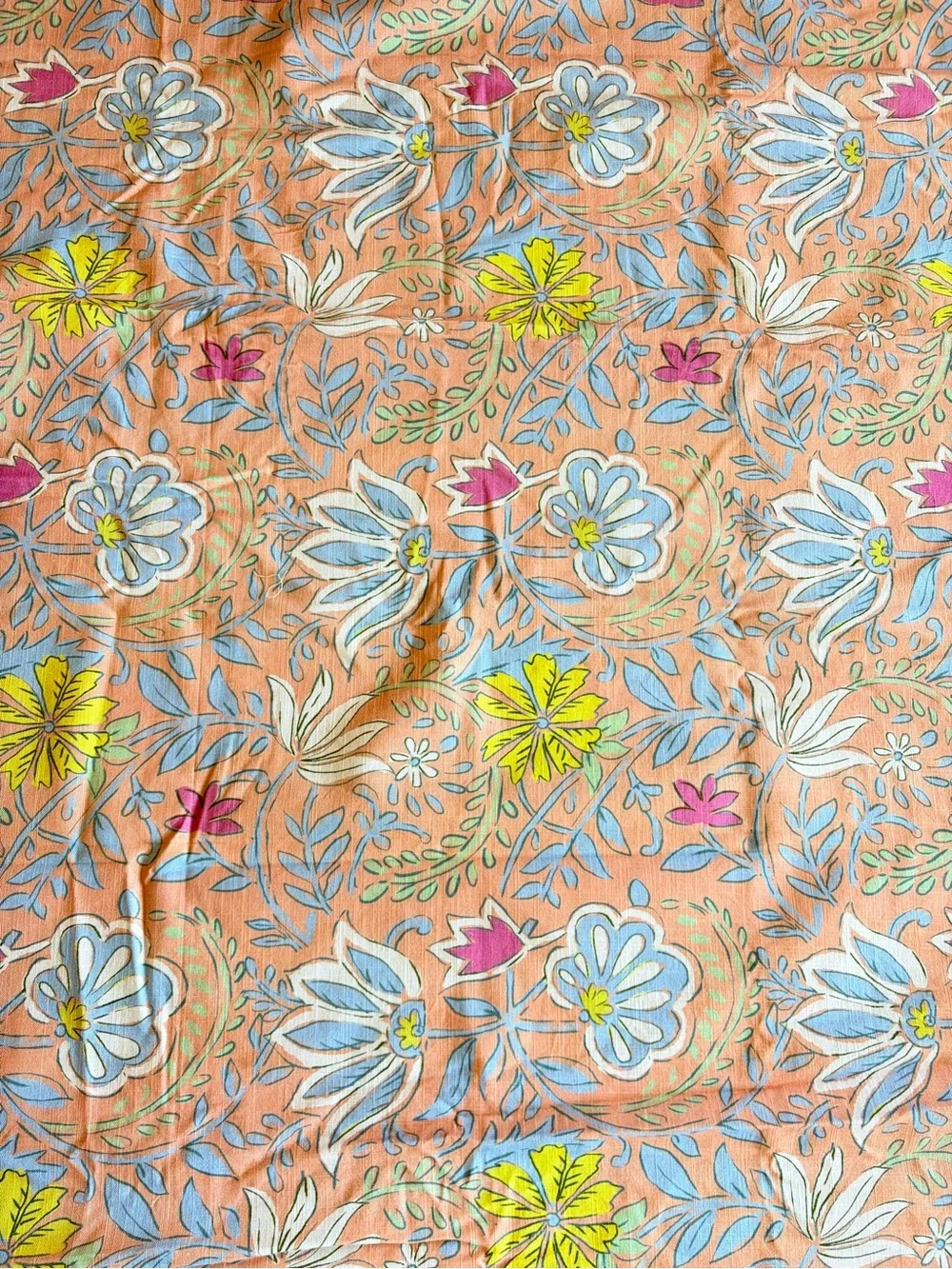 Anthropologie Shower Curtain Floral Light Blue and Coral, NWOT, 72x72in